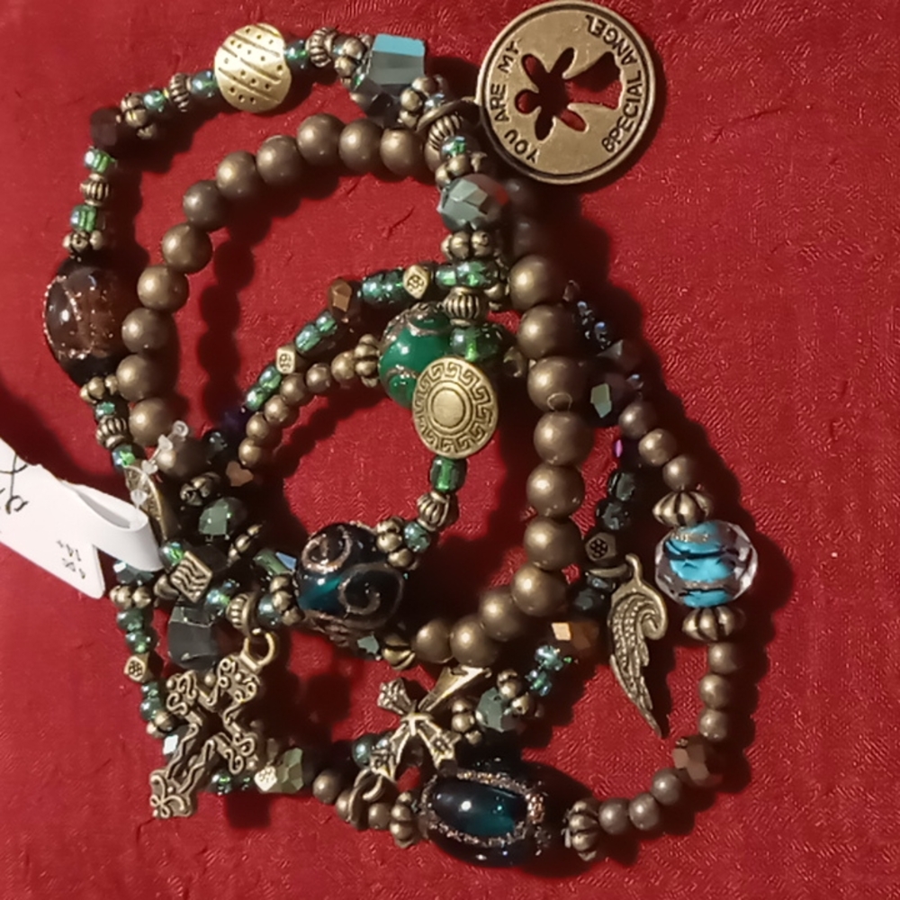 Bella Grace multi beaded bracelet set glass beads you are my angel bangle's